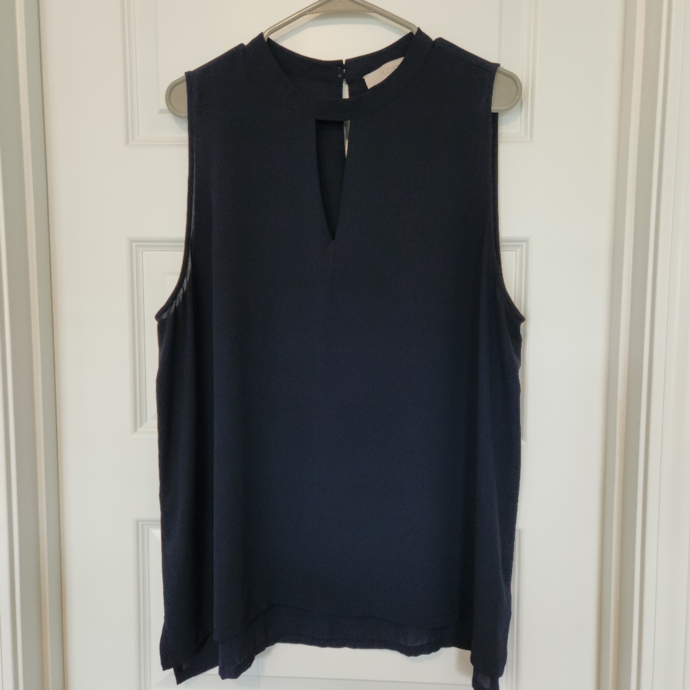 LOFT Black Asymmetrical Sleeveless Blouse